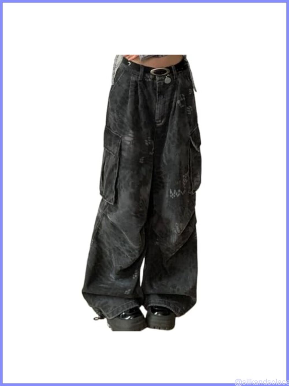 Baggy Cargo Jeans Cotton Denim Low Rise Wide Leg Multi-Pocket Streetwear